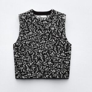 Zara Black and White Print Sleeveless Blouse Size XL